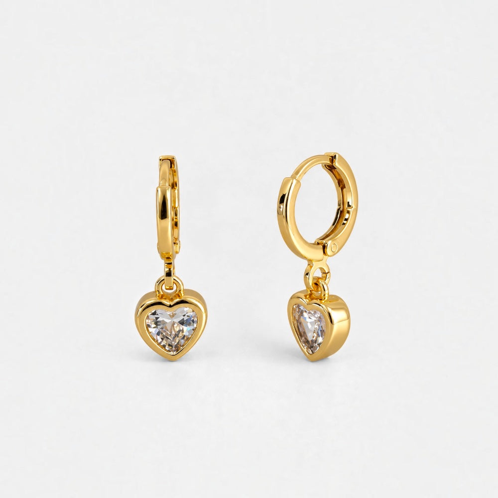 Gold Heart Drop Earrings – Small