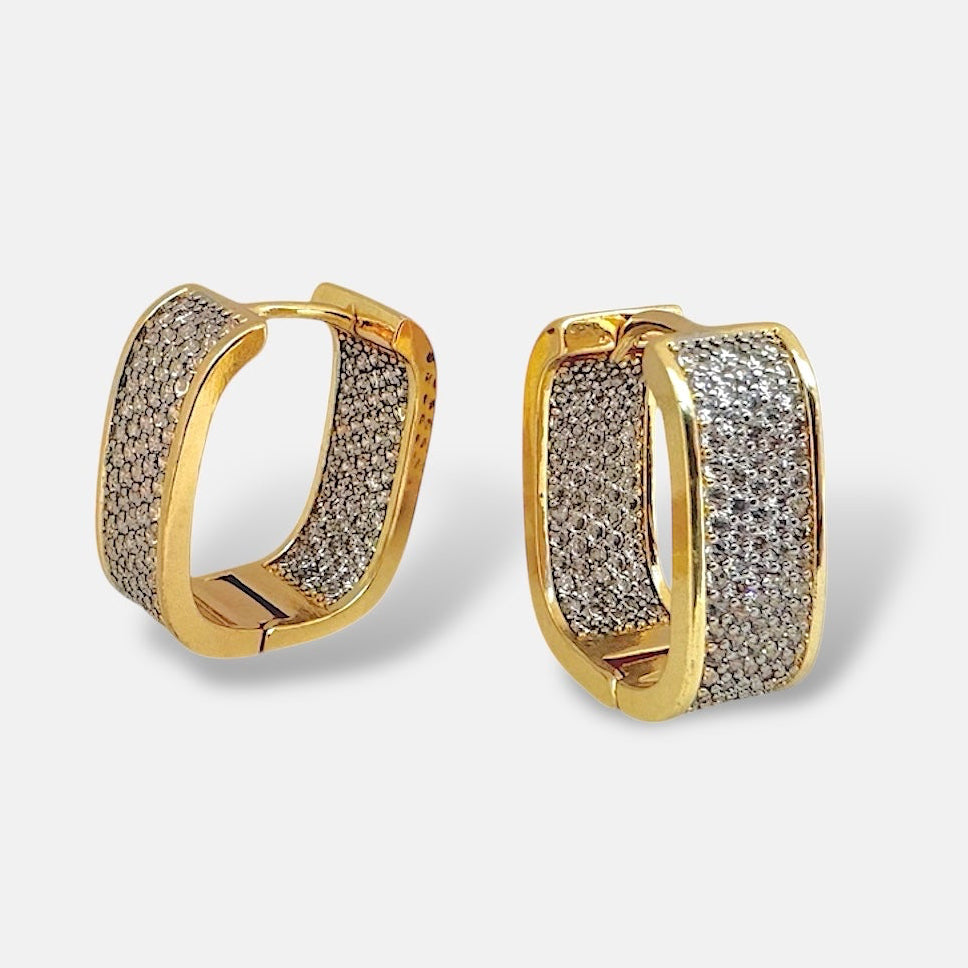 Rectangle zirconia huggie earrings