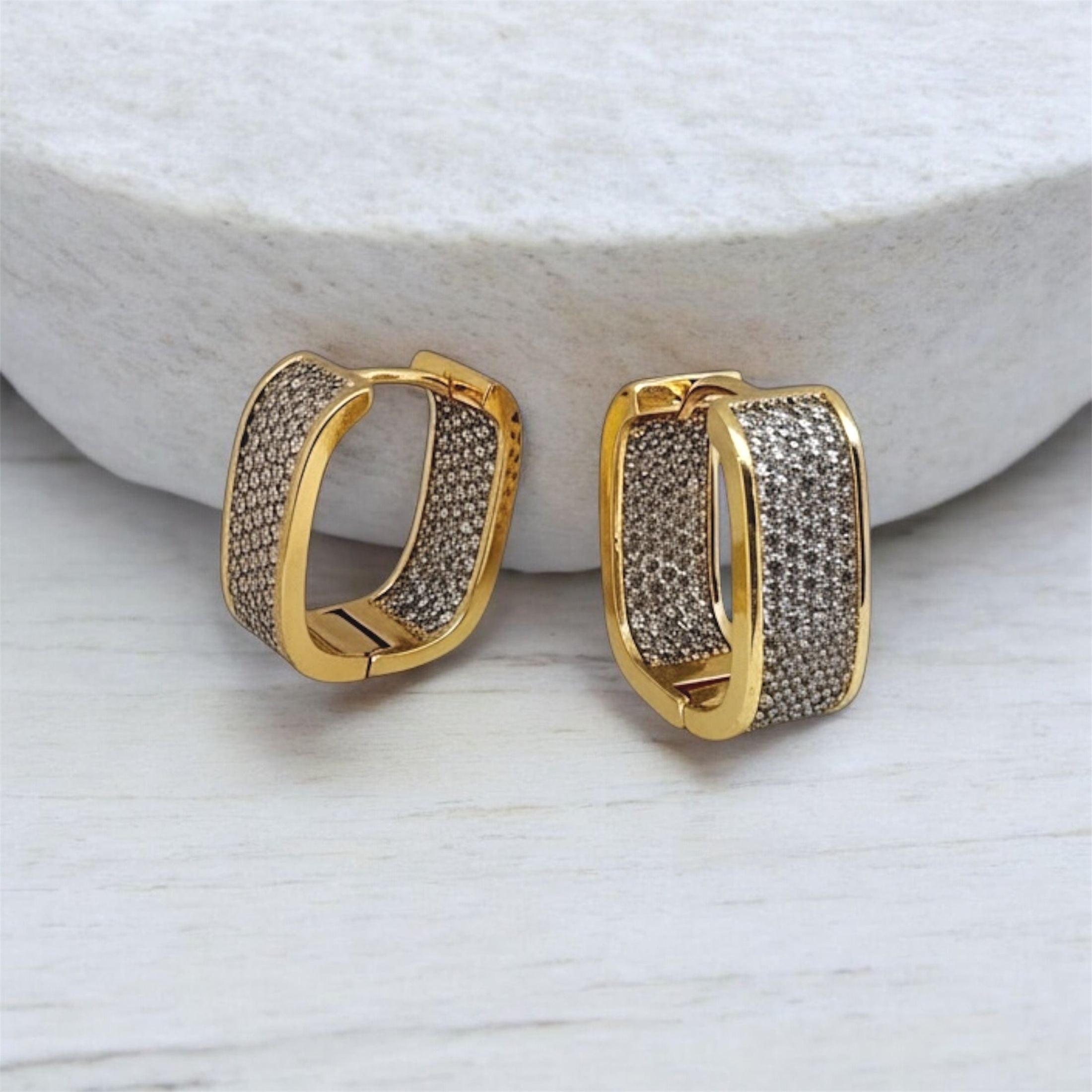 Rectangle zirconia huggie earrings
