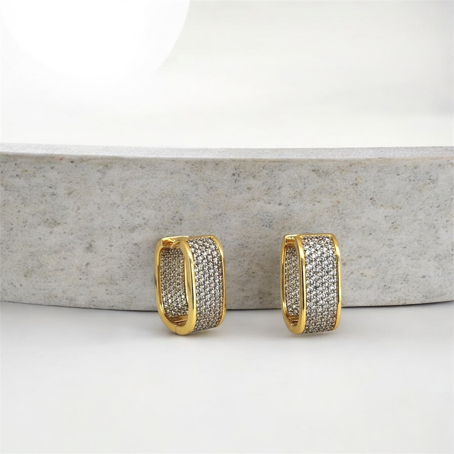 Rectangle zirconia huggie earrings