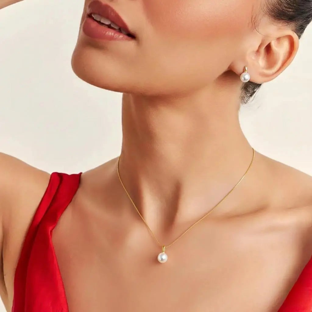 Shell Pearl Drop Earrings & Necklace Set