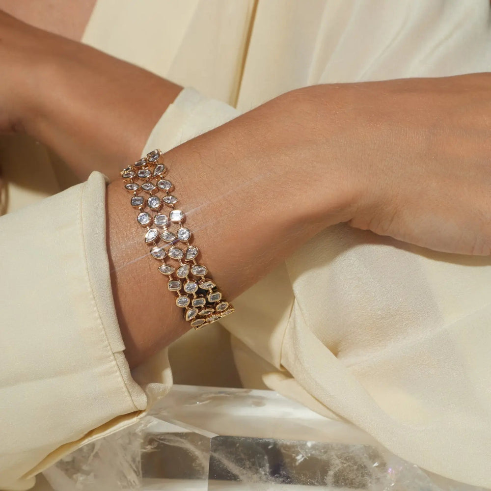 Gold Mixed-Cut Zirconia Tennis Bracelet