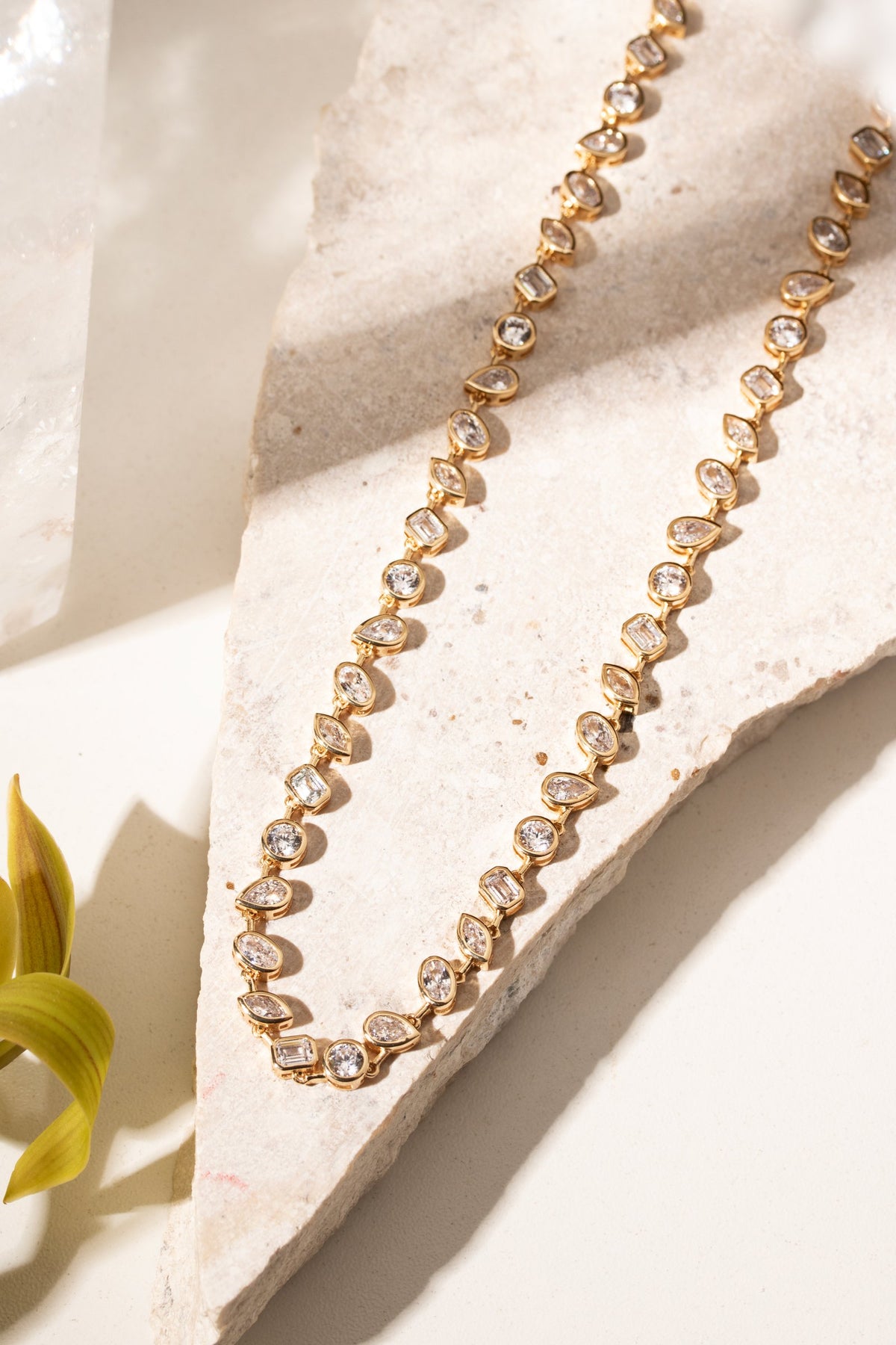 Gold Mixed-Cut Zirconia Tennis Necklace