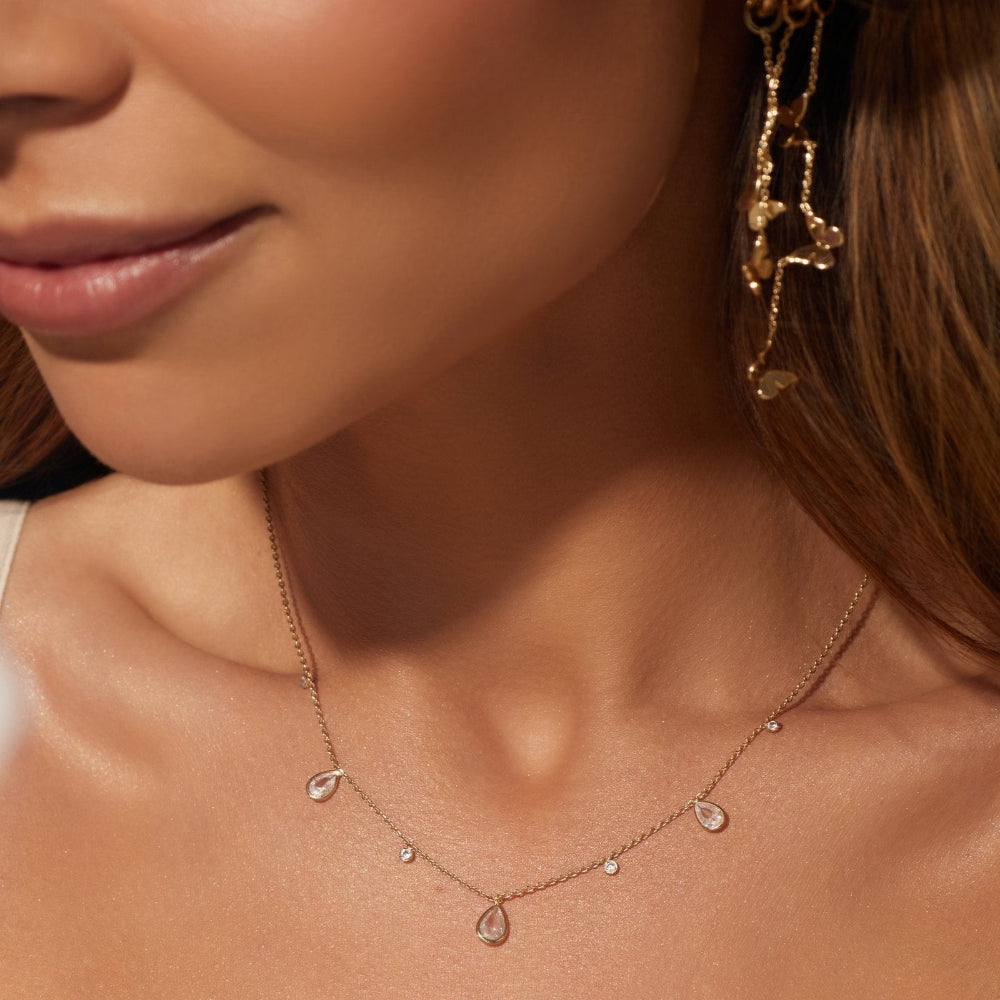 Gold Teardrop Zirconia Charm Necklace