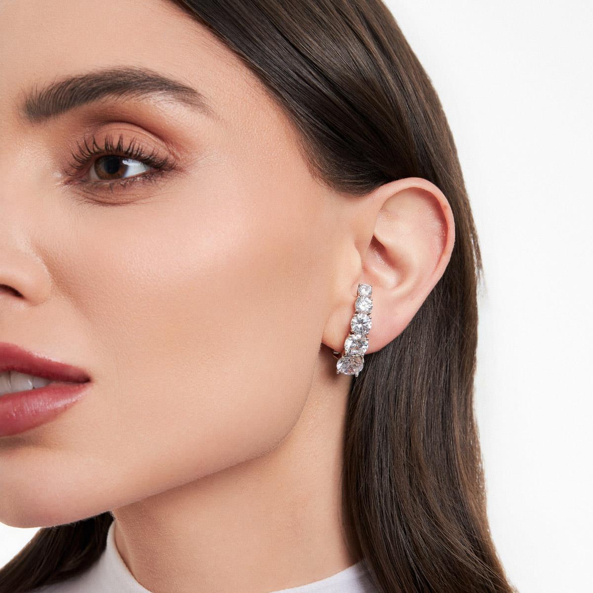 Silver Zirconia Ear Climber Earrings
