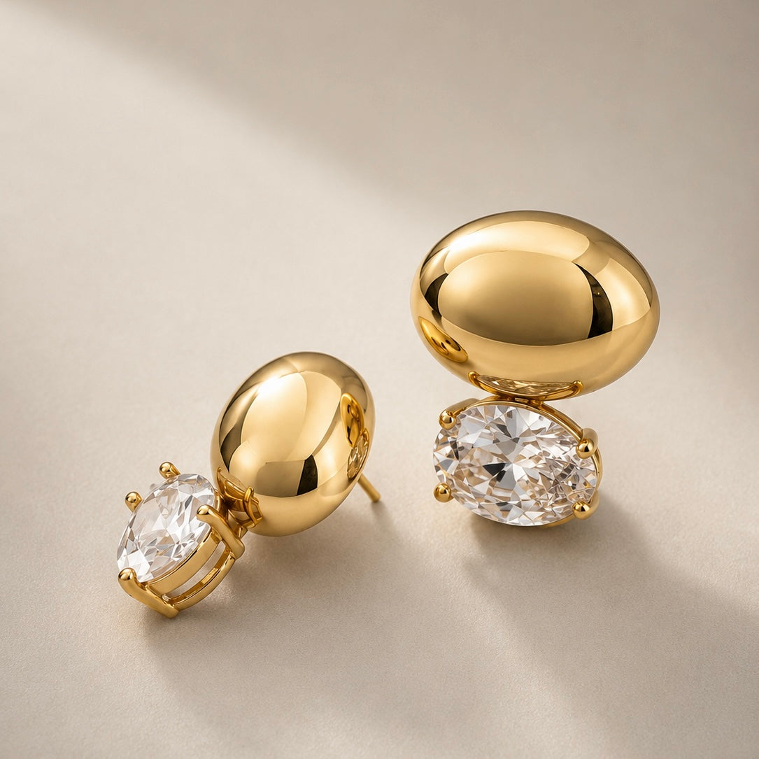 Gold Plated Earrings and Ring Set with Zirconia