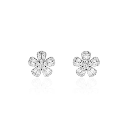 Sterling silver flower baguette zirconia set