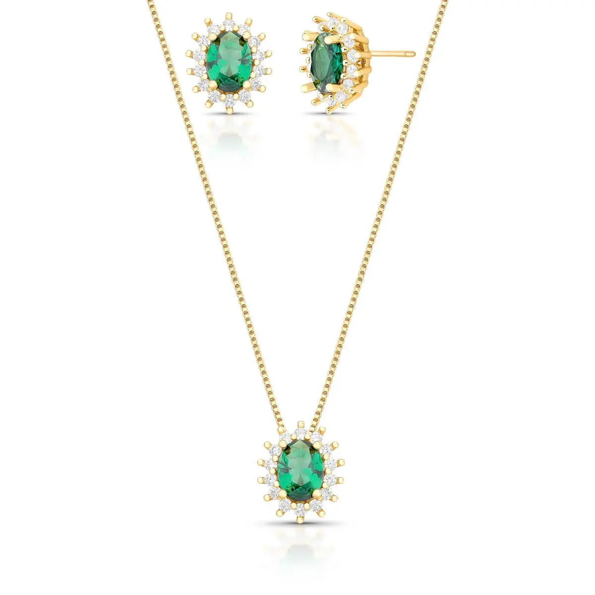 Emerald Crystal Necklace & Earrings Set