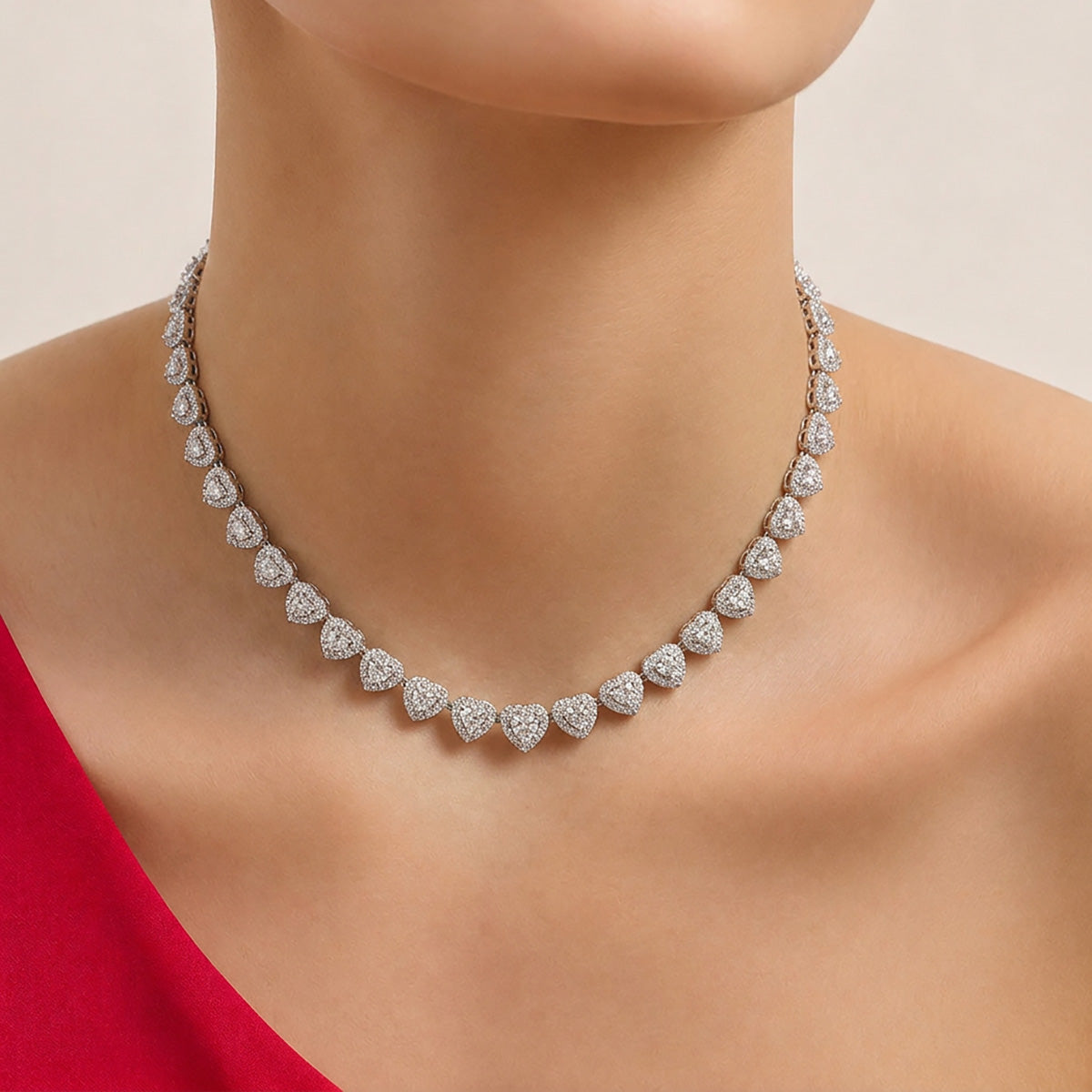 Silver Heart Zirconia Tennis Necklace