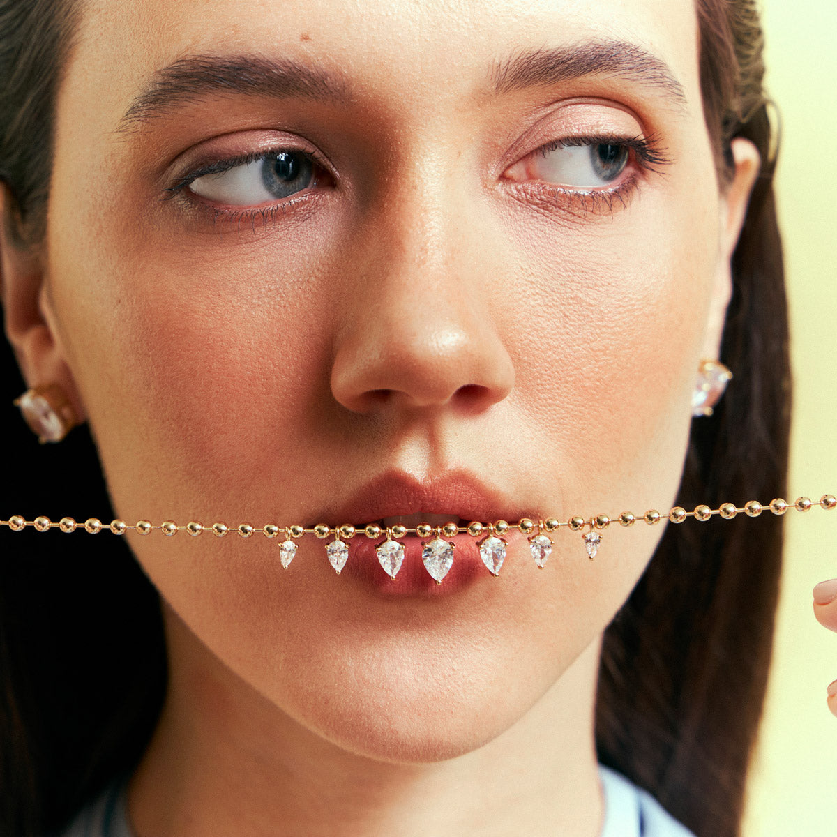 Gold Beaded Seven-Drop Zirconia Necklace