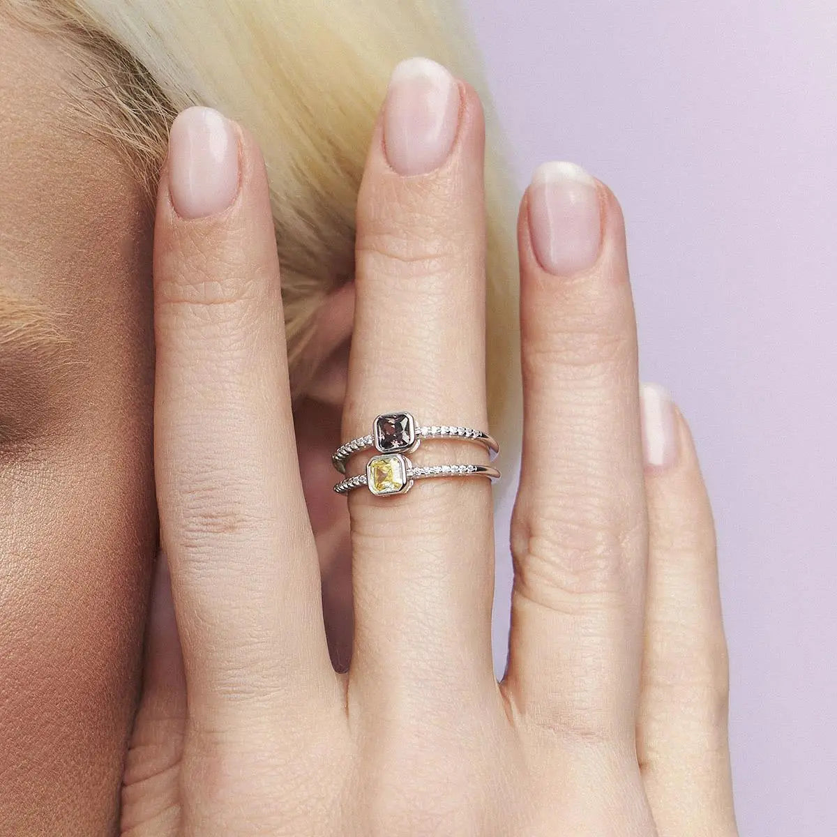 Square Citrine Crystal Halo Ring
