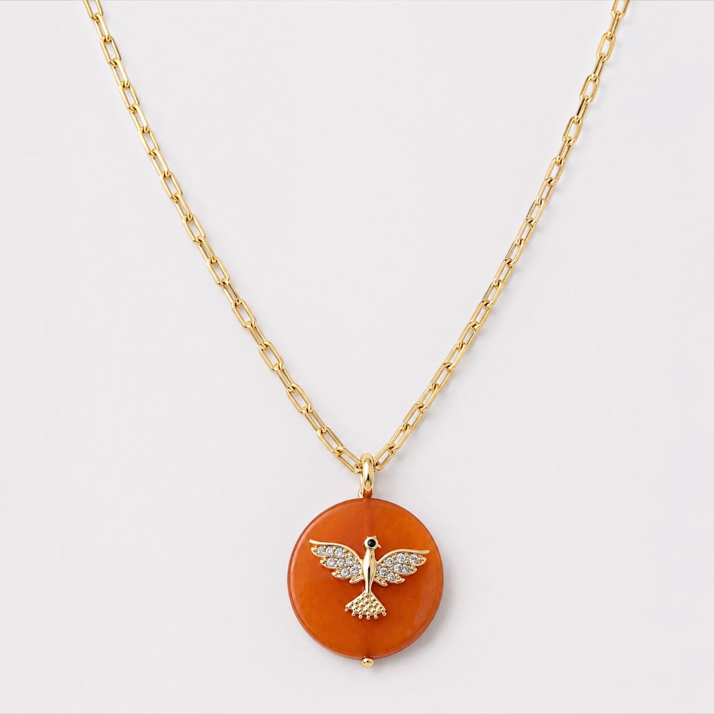 45cm Holy Spirit pendant necklace with jade stones and gold plated dove pendant