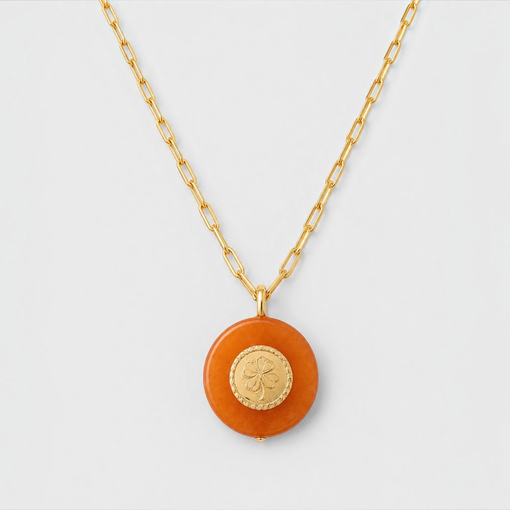 45cm jade clover necklace with four-leaf motif and gold plated details