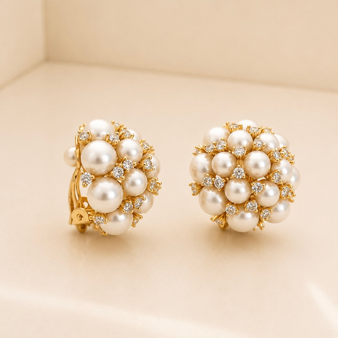 Gold Plated Pearl Clip-On Earrings [Villa Valentina]