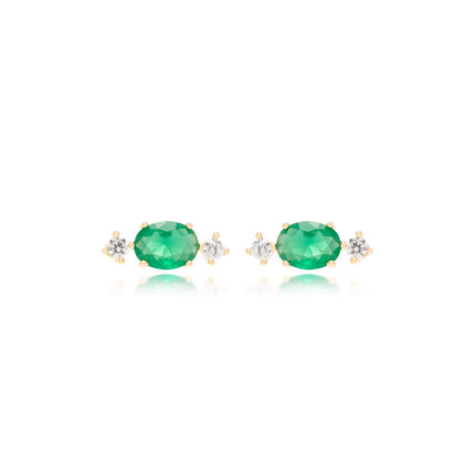 Emerald Crystal and White Zircon Oval Earring