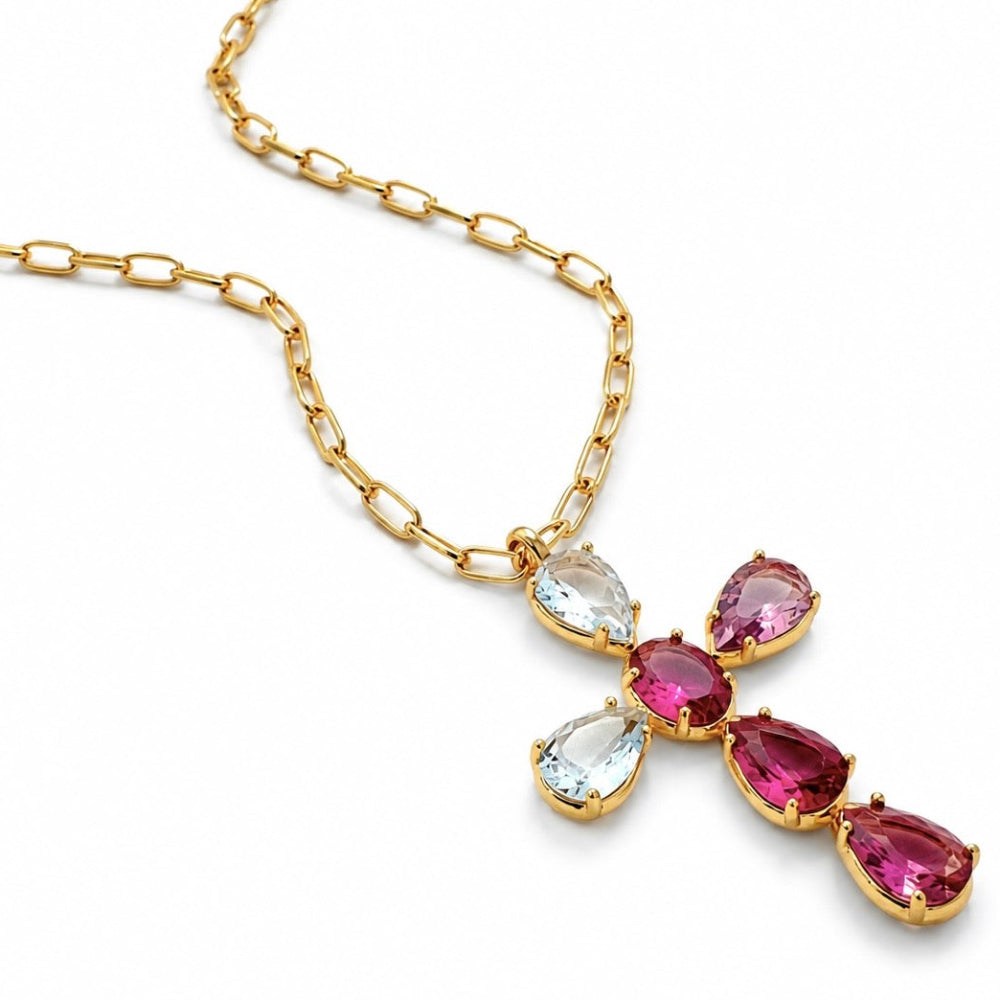Colour Crystal Cross Necklace [Villa Valentina]