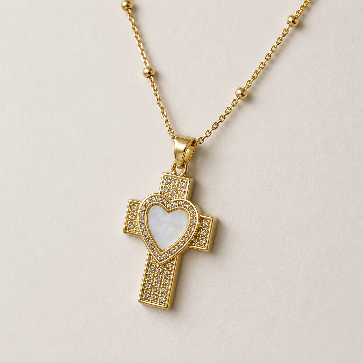 Cross and Heart Necklace Featuring Cubic [Villa Valentina]