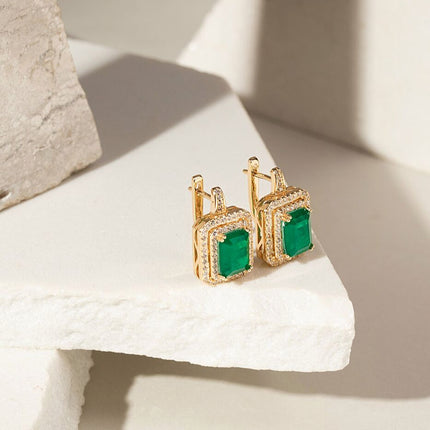 Square emerald earrings