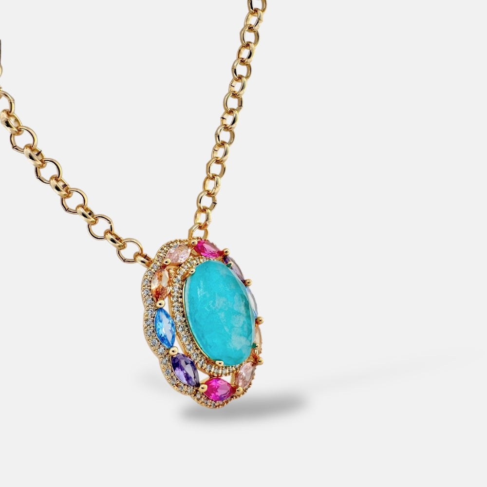 Colourful Stone Necklace Gold Plated