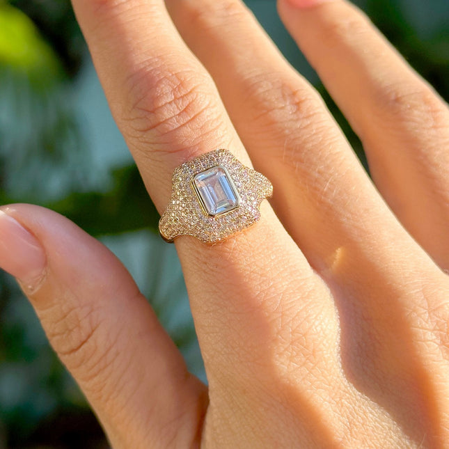 Rectangle crystal ring