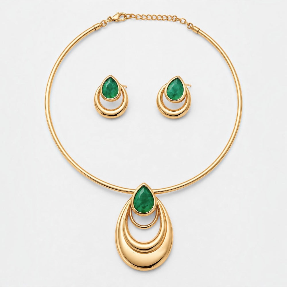 Emerald fusion jewellery set with rich green stones and gold plated finish