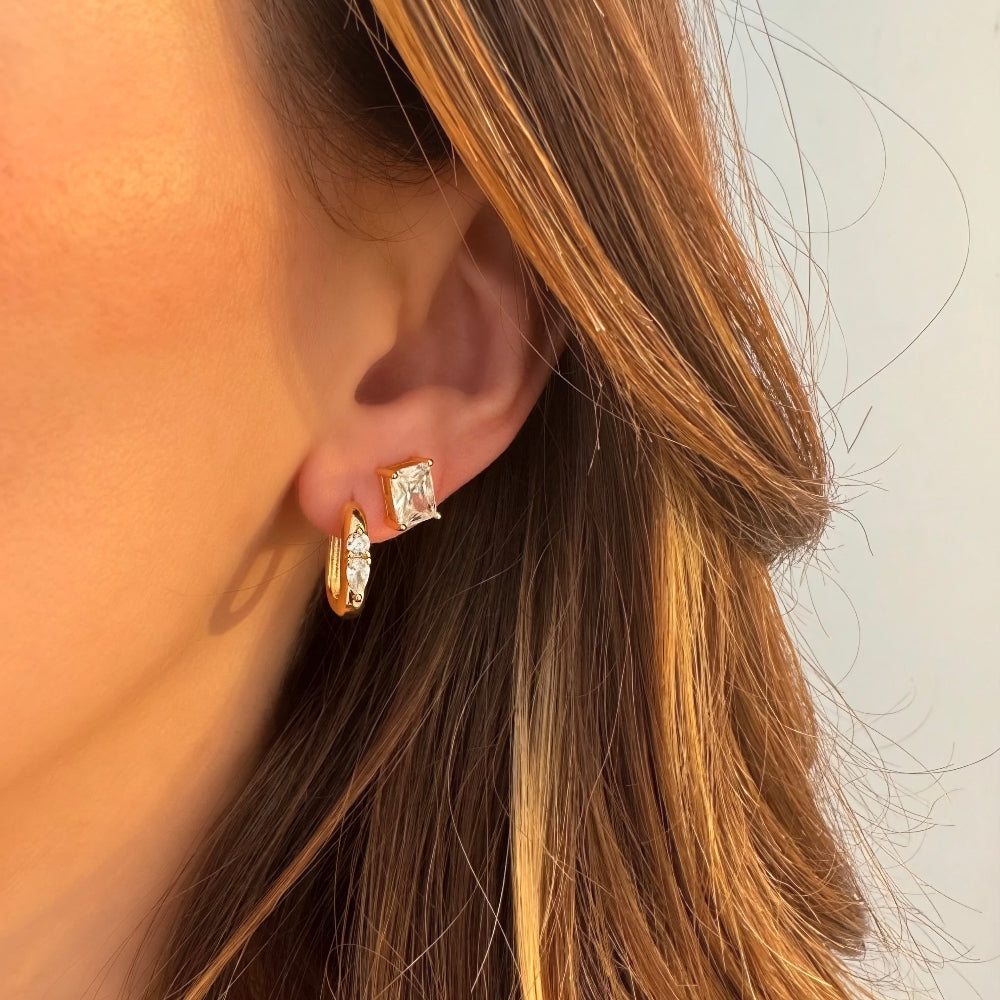 Rectangle Zirconia Hoop Earrings [Villa Valentina]