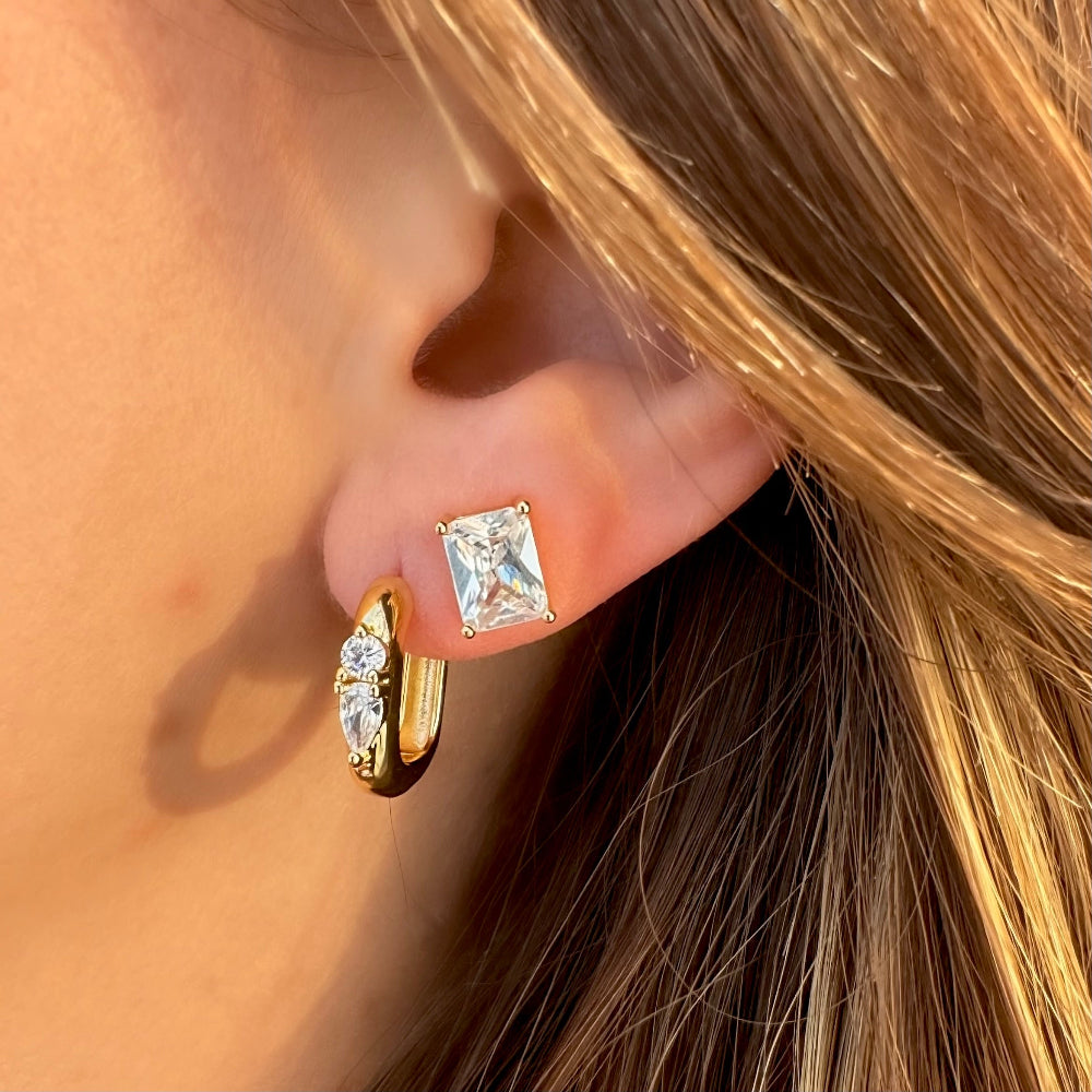 Rectangle Zirconia Hoop Earrings [Villa Valentina]