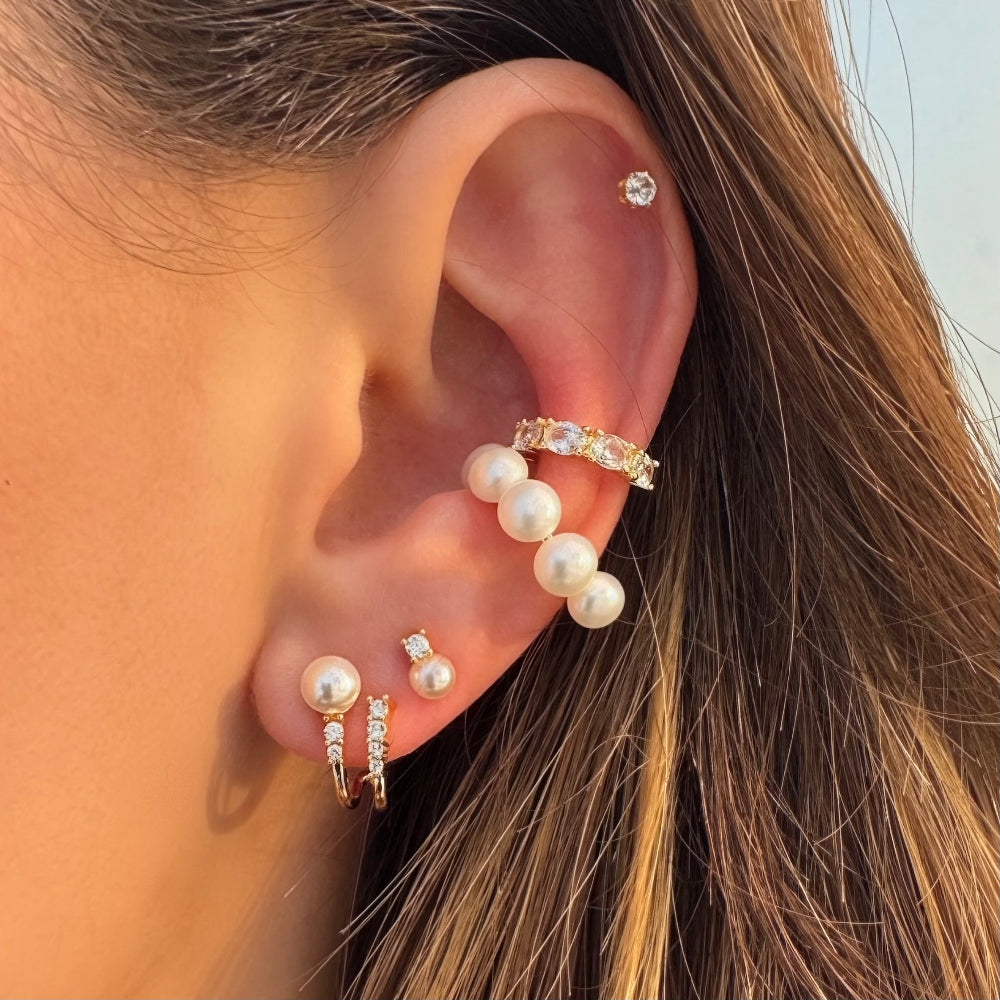Mixed Zirconia & Shell Pearl Earrings [Villa Valentina]