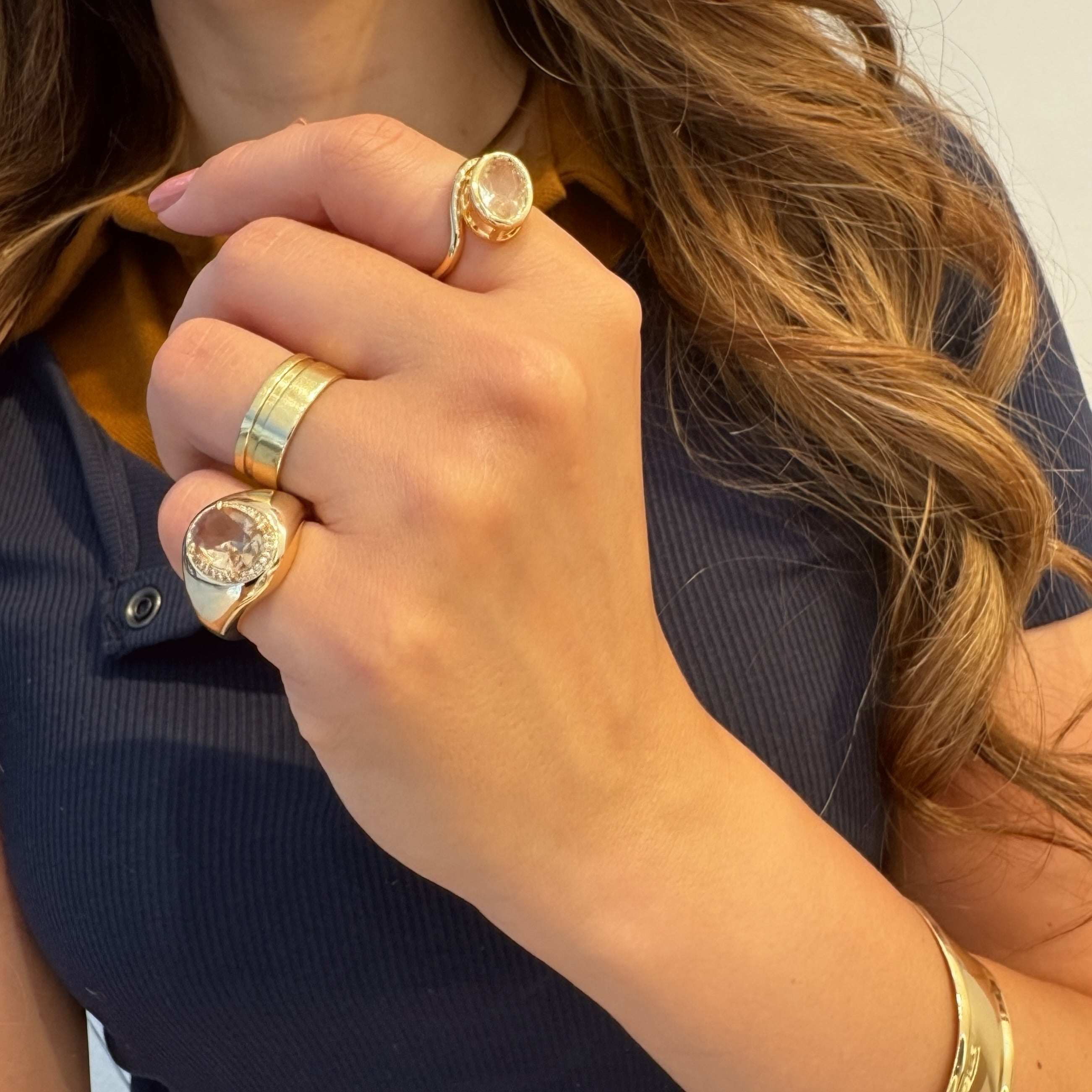 Textured Ring & Earrings Set with Square Crystal