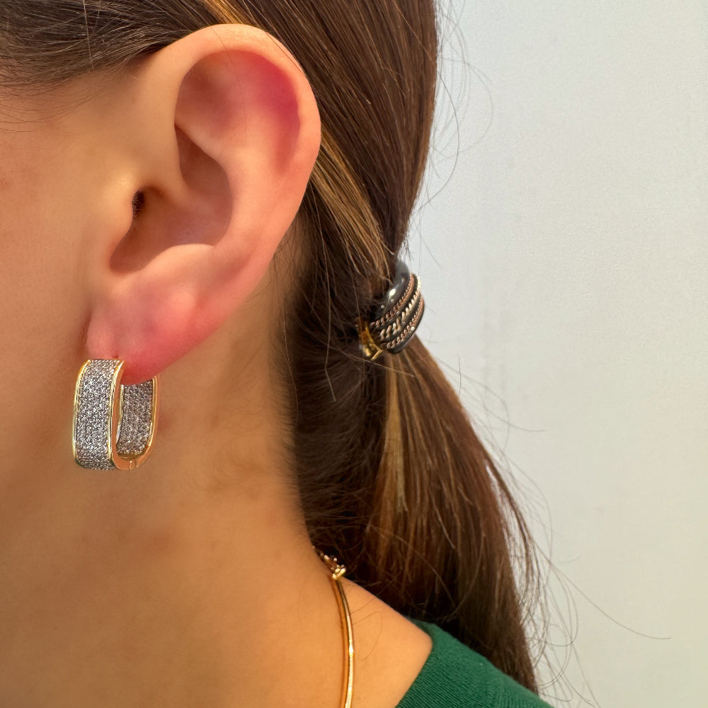 Rectangle zirconia huggie earrings [Villa Valentina]