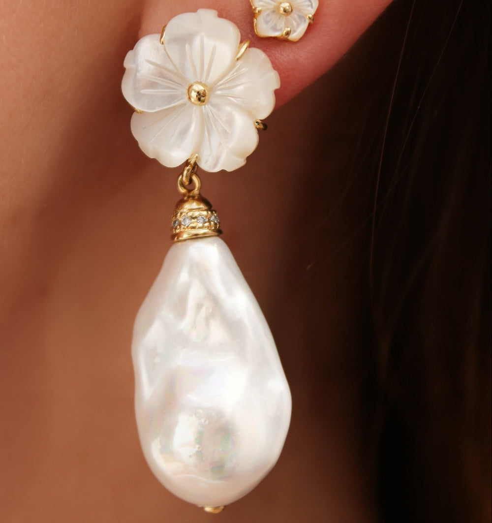 Mother of Pearl & Baroque Pearl Earrings