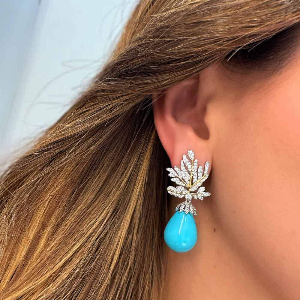 Turquoise Leaf Long Drop Earrings [Villa Valentina]