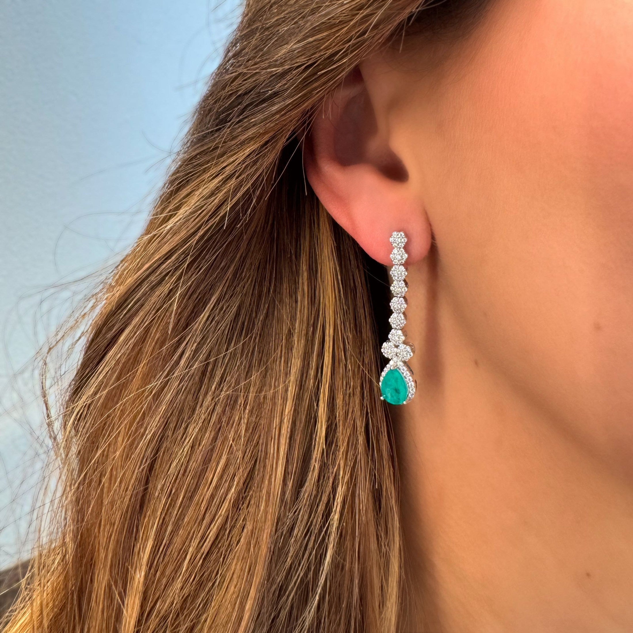 Long Tourmaline Zirconia Drop Earrings [Villa Valentina]