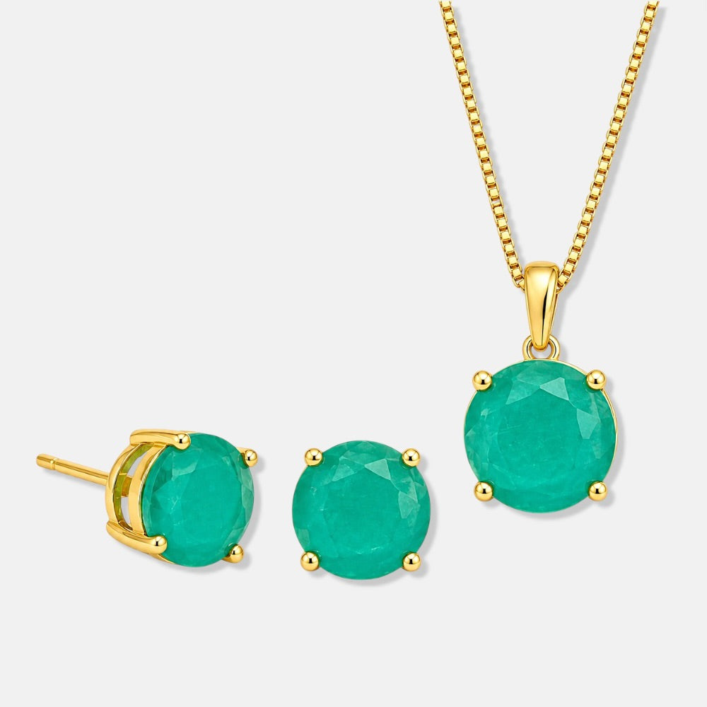Gold Plated Round Tourmaline Zirconia Necklace and Earrings Set [Villa Valentina]