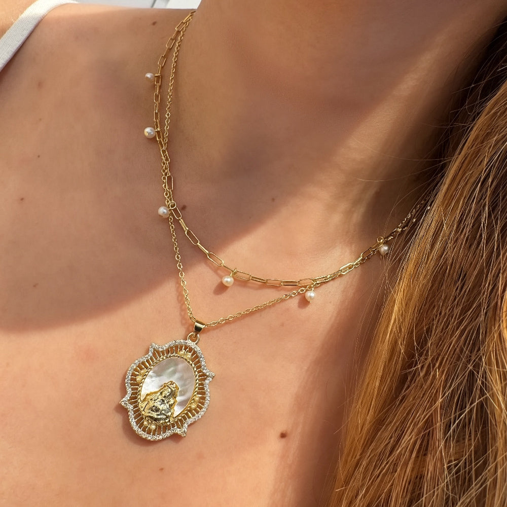 Mother of Pearl Madonna and Child Necklace [Villa Valentina]