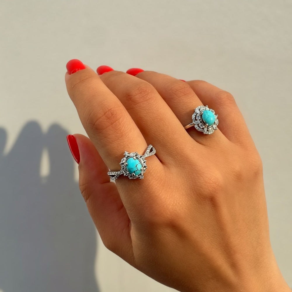Oval Turquoise Zirconia Ring [Villa Valentina]