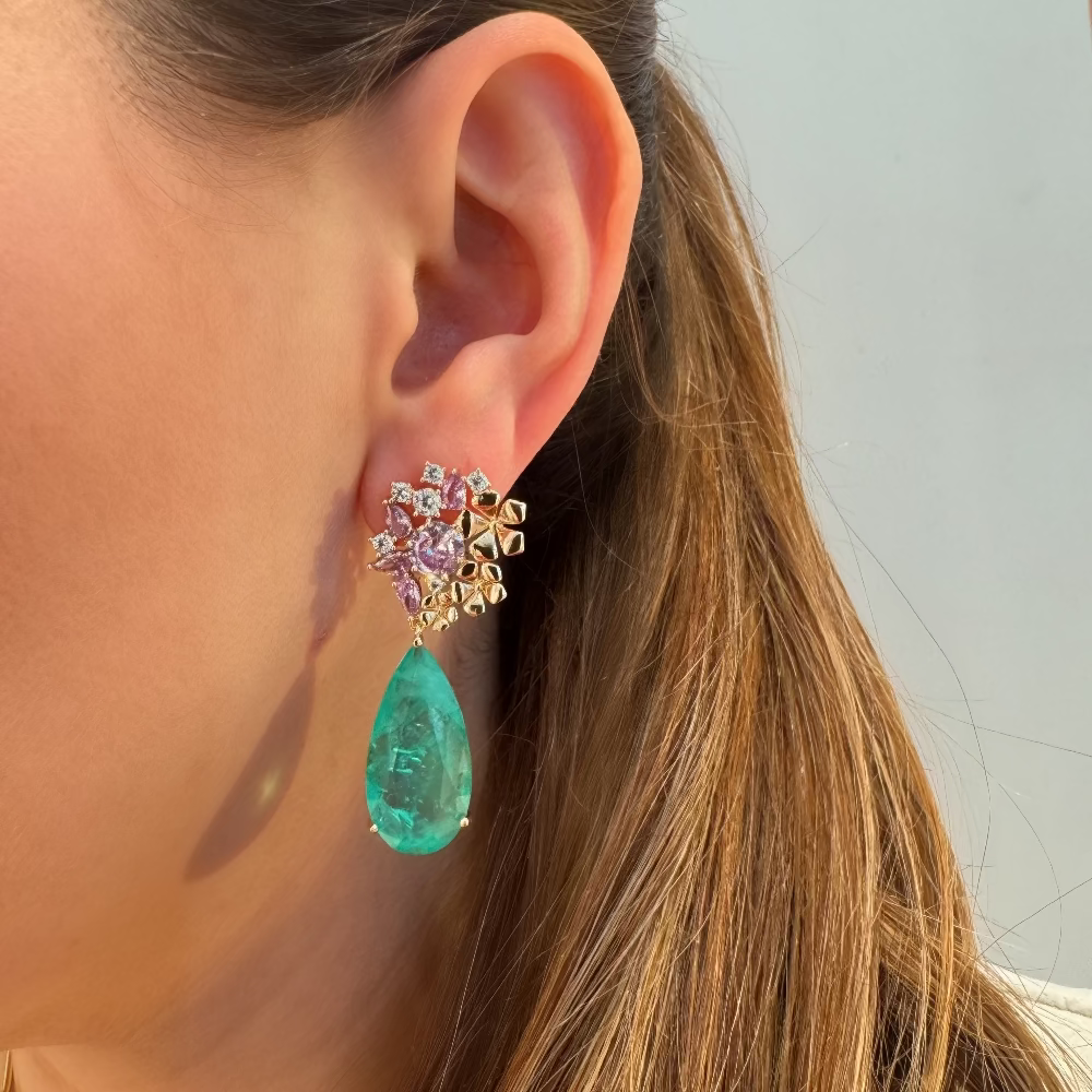 Gold Plated Tourmaline Flower Earrings for Women [Villa Valentina]