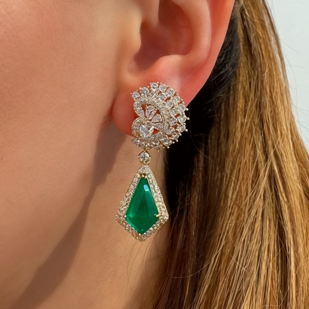 Gold Plated Emerald Zirconia Earrings [Villa Valentina]