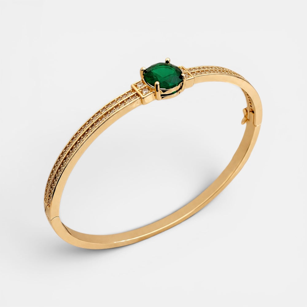 Gold Plated Emerald Zirconia Bangle [Villa Valentina]
