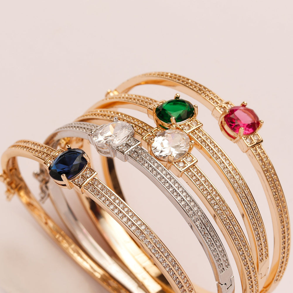 gold plated blue zirconia bangle bracelet