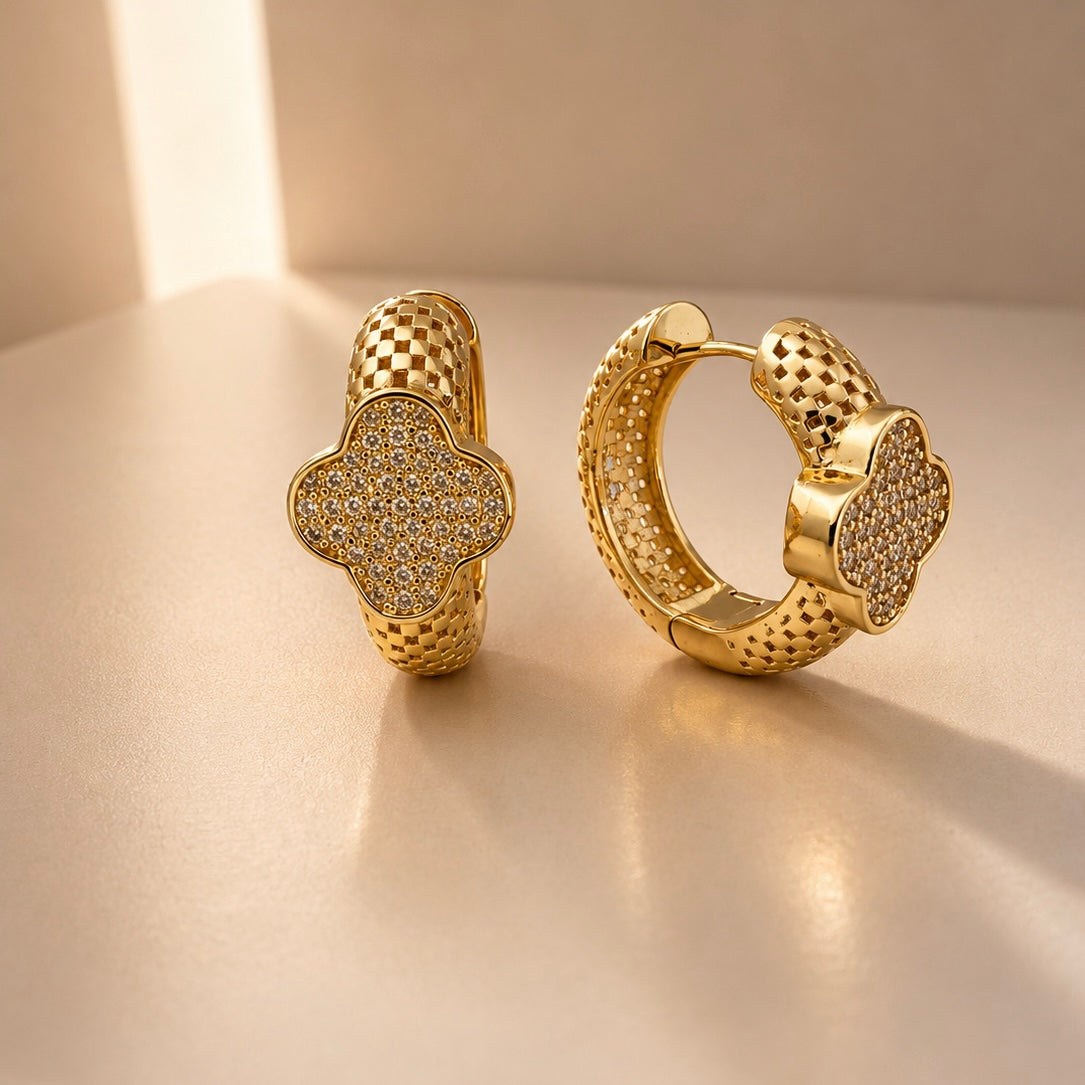 Gold plated clover earrings with zirconia detail
