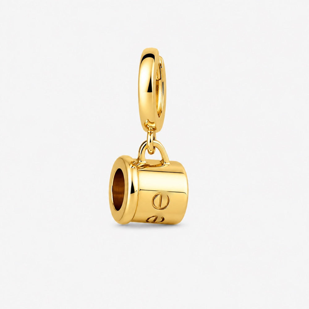 Gold plated coffee cup charm close-up