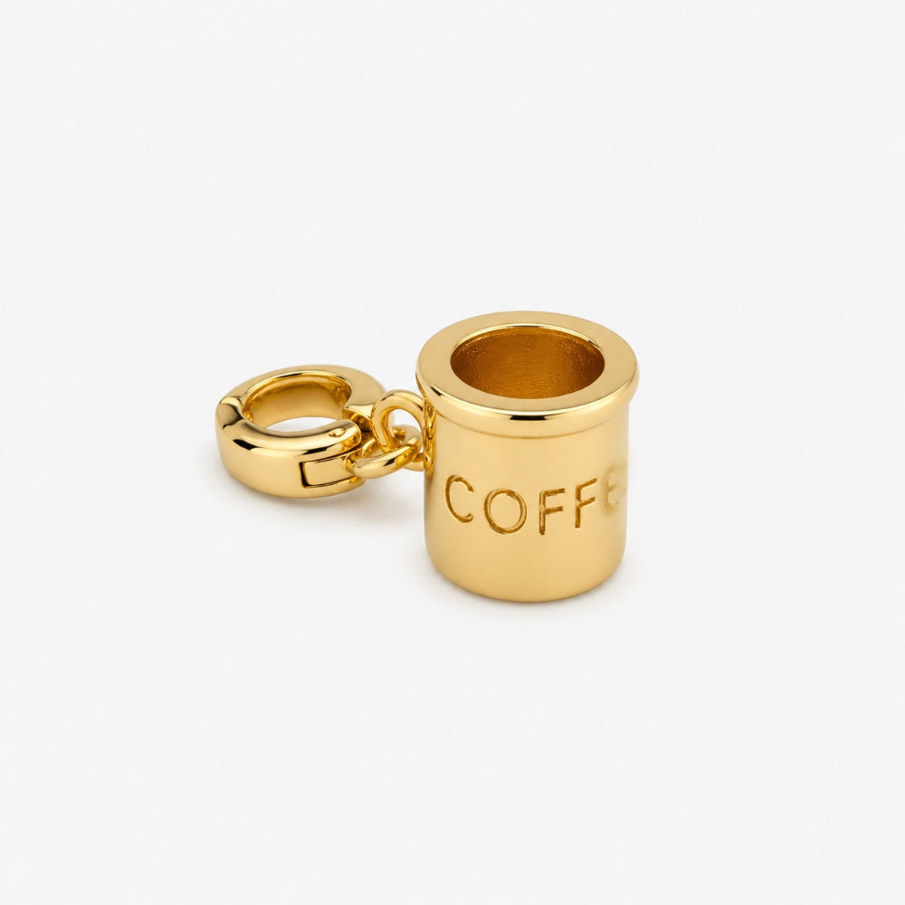 Gold plated coffee cup charm close-up