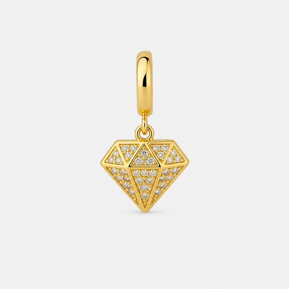 Gold plated diamond shaped zirconia charm