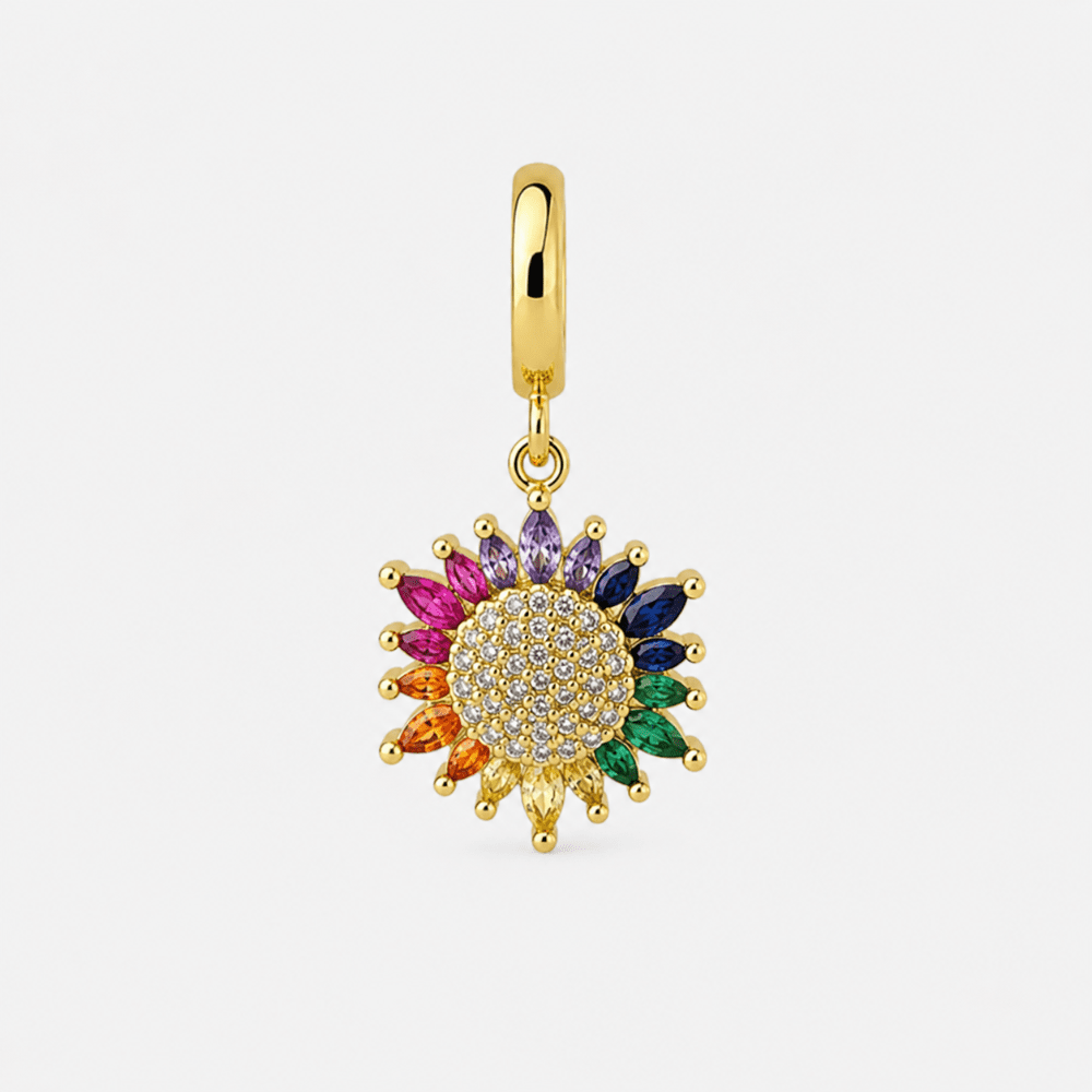 Gold plated multicolour zirconia charm close-up