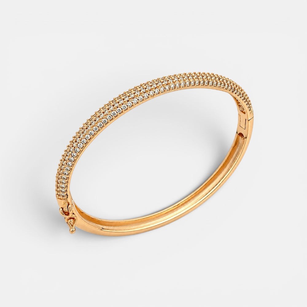 Gold plated round zirconia bangle close-up