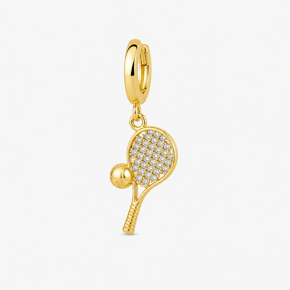 Gold plated tennis racket charm close-up
