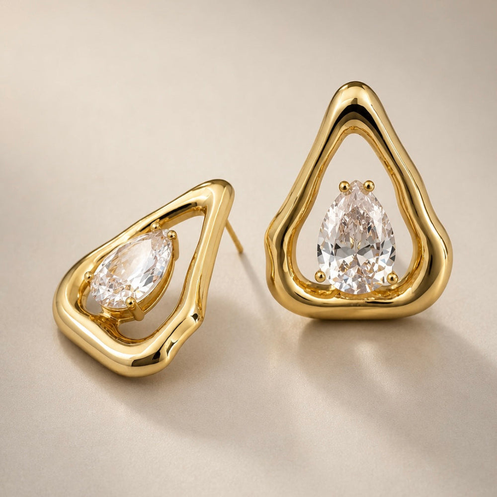 Gold plated triangle zirconia stud earrings 