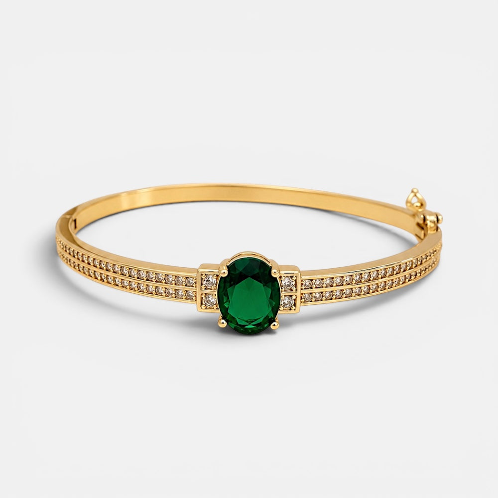 Gold Plated Emerald Zirconia Bangle Villa Valentina