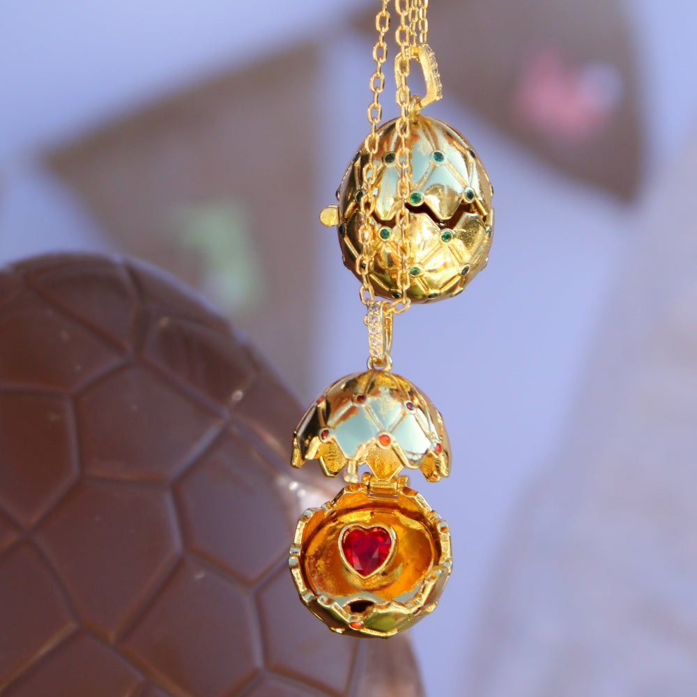 Emerald and Ruby Zirconia Egg Pendant Necklace [Villa Valentina]